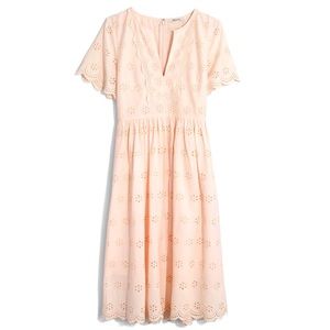 NEW Madewell Peachy Pink Scalloped Eyelet Midi Dress size 14.